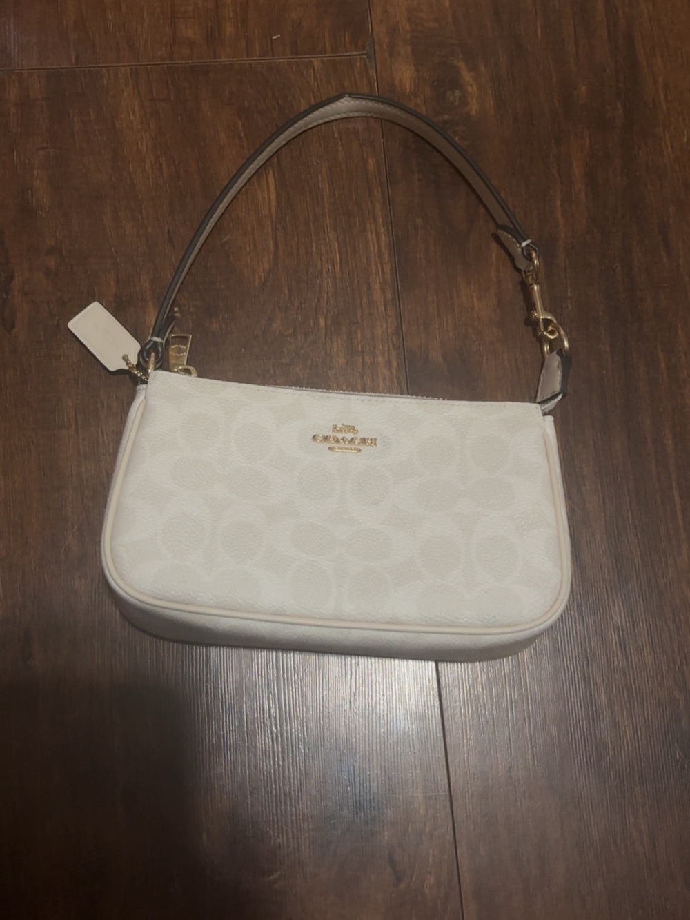 Coach Cream Signature Canvas Shoulder Bag with Brown Strap